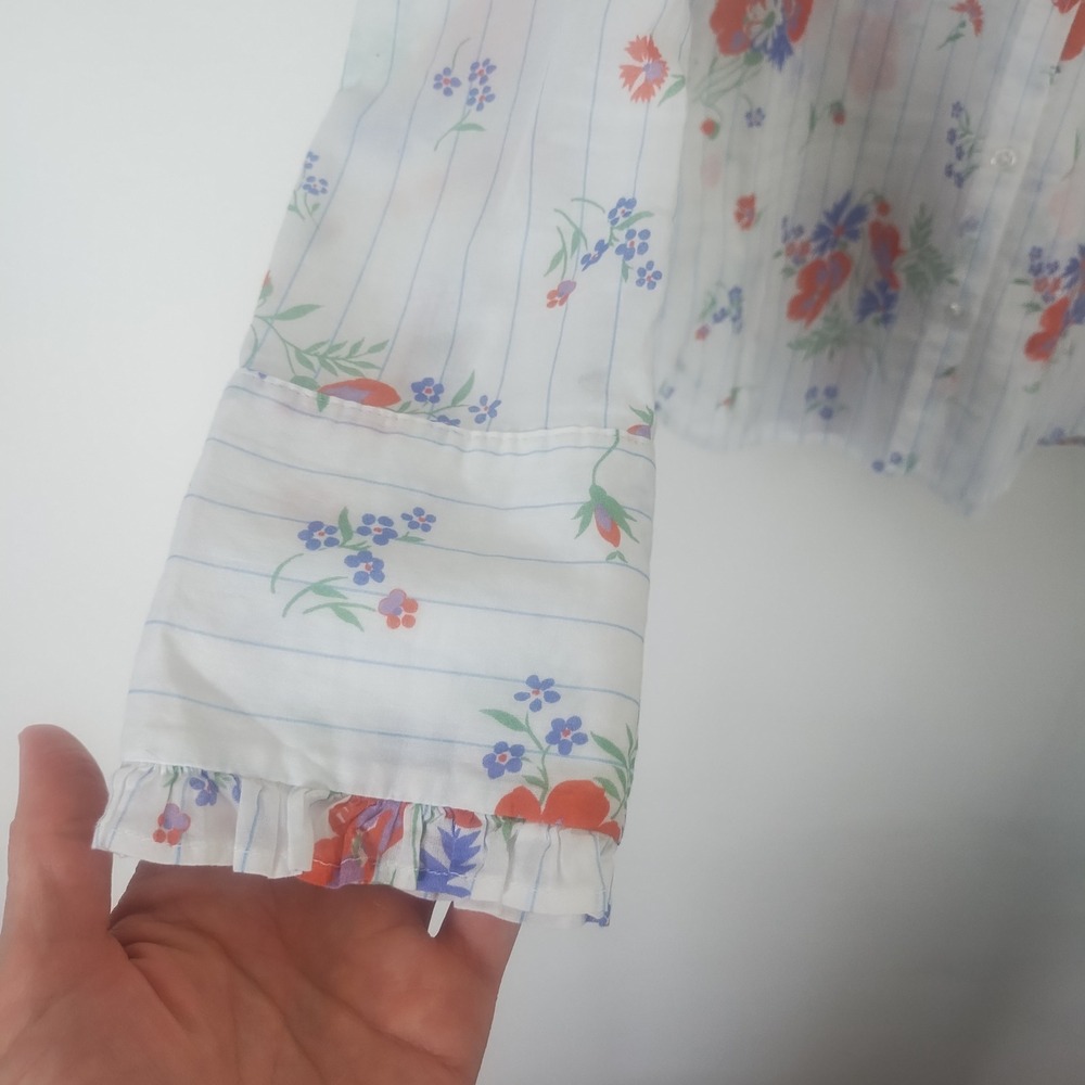 Veronica Beard Button Up Blouse Women's L Cotton Floral Ruffle Victorian Cottage - Picture 3 of 11